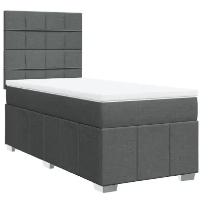 Box spring postelja - Vzmetna postelja z vzmetnico temno siva 90x200 cm blago SL10389
