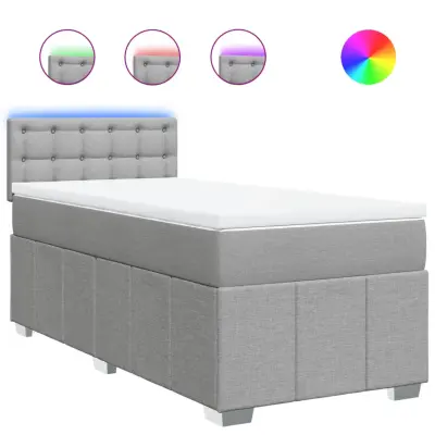 Box spring postelja - Vzmetna postelja z vzmetnico svetlo siv 100x200 cm blago SL11769