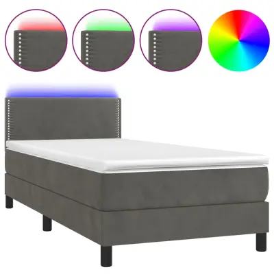 Box spring postelja - Vzmetna postelja z vzmetnico LED temno siva 90x190 cm žamet SL2758