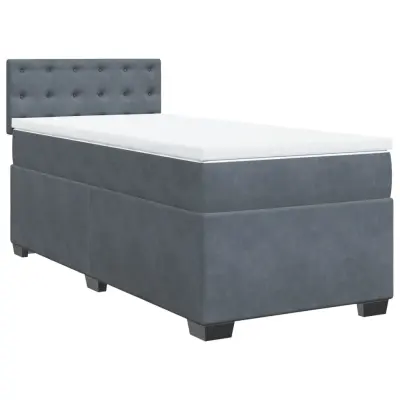 Box spring postelja - Vzmetna postelja z vzmetnico temno siva 80x200 cm žamet SL10477