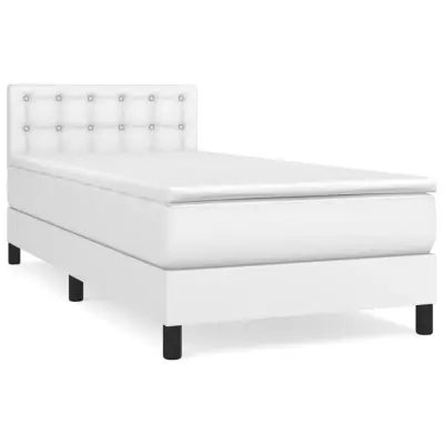 Box spring postelja - Vzmetna postelja z vzmetnico bela 80x200 cm umetno usnje SL7036