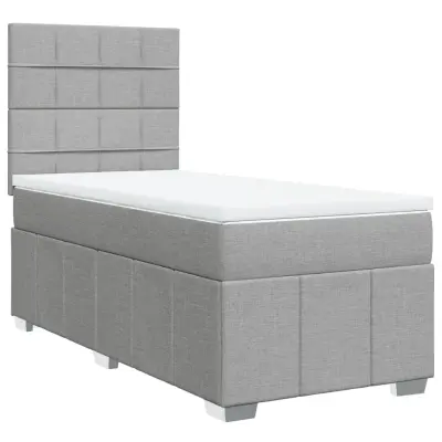 Box spring postelja - Vzmetna postelja z vzmetnico svetlo siv 100x200 cm blago SL4947