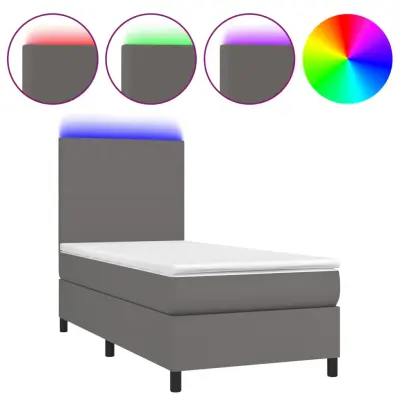 Box spring postelja - Vzmetna postelja z vzmetnico LED siva 80x200 cm umetno usnje SL9040
