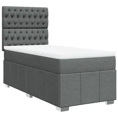 Box spring postelja - Vzmetna postelja z vzmetnico temno siva 90x200 cm blago SL10386
