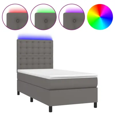 Box spring postelja - Vzmetna postelja z vzmetnico LED siva 80x200 cm umetno usnje SL2702