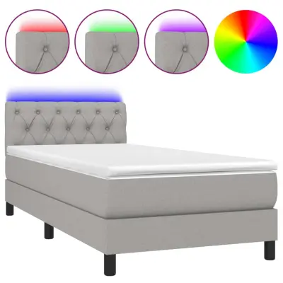 Box spring postelja - Vzmetna postelja z vzmetnico LED svetlo siva 80x200 cm blago SL21244