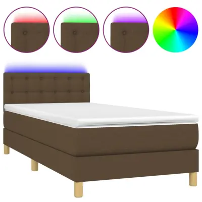 Box spring postelja - Vzmetna postelja z vzmetnico LED temno rjava 90x200 cm blago SL15530