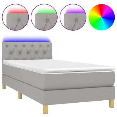 Box spring postelja - Vzmetna postelja z vzmetnico LED svetlo siva 80x200 cm blago SL15554