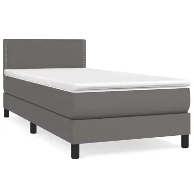 Box spring postelja - Vzmetna postelja z vzmetnico siva 80x200 cm umetno usnje SL7049
