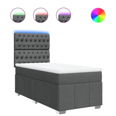 Box spring postelja - Vzmetna postelja z vzmetnico temno siva 90x200 cm blago SL10323