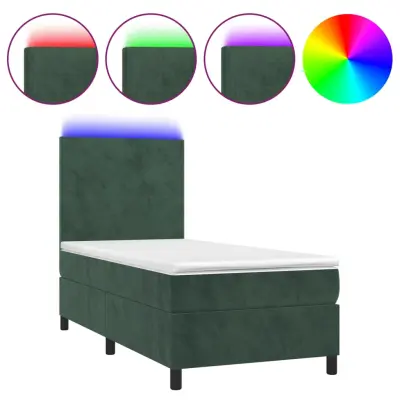 Box spring postelja - Vzmetna postelja z vzmetnico LED tem. zelena 80x200 cm žamet SL2870