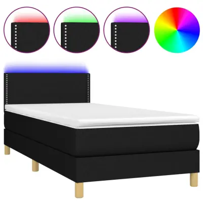 Box spring postelja - Vzmetna postelja z vzmetnico LED črna 90x190 cm blago SL8812