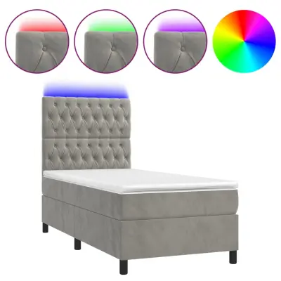 Box spring postelja - Vzmetna postelja z vzmetnico LED svetlo siva 80x200 cm žamet SL9027