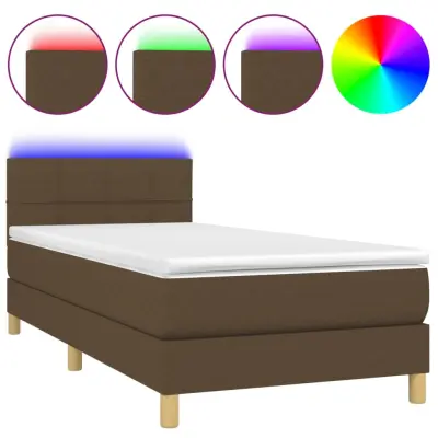 Box spring postelja - Vzmetna postelja z vzmetnico LED temno rjava 100x200cm blago SL9211