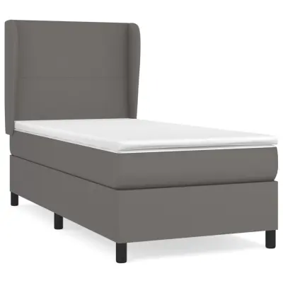 Box spring postelja - Vzmetna postelja z vzmetnico siva 80x200 cm umetno usnje SL14014