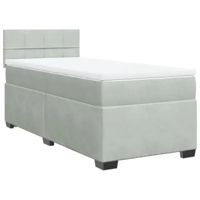 Box spring postelja - Vzmetna postelja z vzmetnico svetlo siva 80x200 cm žamet SL4119