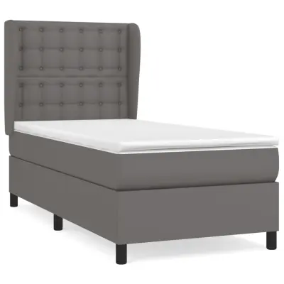 Box spring postelja - Vzmetna postelja z vzmetnico siva 80x200 cm umetno usnje SL7703