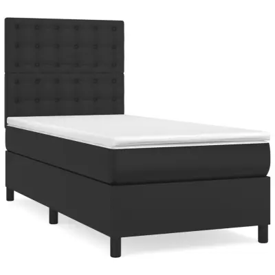 Box spring postelja - Vzmetna postelja z vzmetnico črna 90x190 cm umetno usnje SL13363