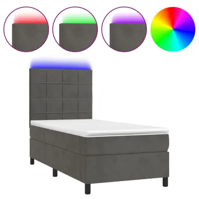 Box spring postelja - Vzmetna postelja z vzmetnico LED temno siva 80x200 cm žamet SL15353