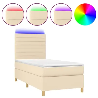 Box spring postelja - Vzmetna postelja z vzmetnico LED krem 80x200 cm blago SL9068