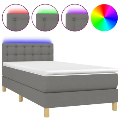 Box spring postelja - Vzmetna postelja z vzmetnico LED temno siva 80x200 cm blago SL8762