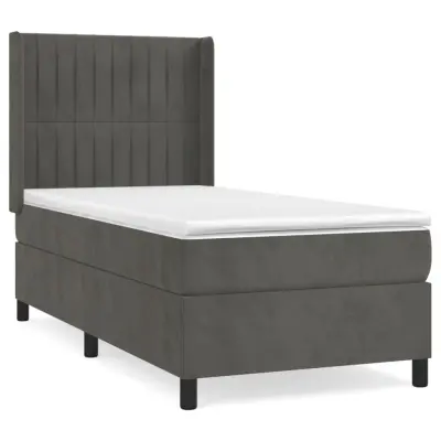 Box spring postelja - Vzmetna postelja z vzmetnico temno siva 80x200 cm žamet SL14187