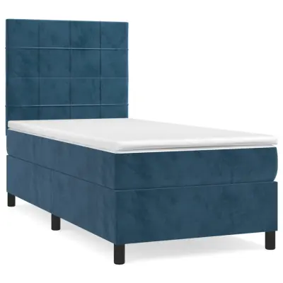 Box spring postelja - Vzmetna postelja z vzmetnico temno modra 90x200 cm žamet SL13284