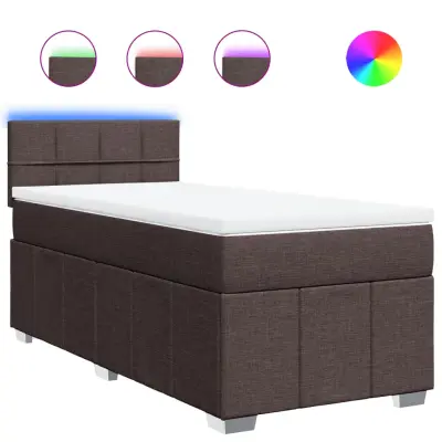Box spring postelja - Vzmetna postelja z vzmetnico temno rjav 90x190 cm blago SL11080