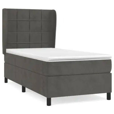 Box spring postelja - Vzmetna postelja z vzmetnico temno siva 80x200 cm žamet SL7825