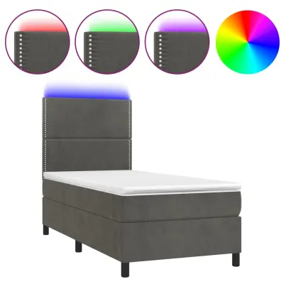 Box spring postelja - Vzmetna postelja z vzmetnico LED temno siva 90x190 cm žamet SL3123