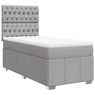 Box spring postelja - Vzmetna postelja z vzmetnico svetlo siv 100x200 cm blago SL11261