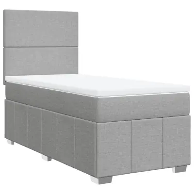 Box spring postelja - Vzmetna postelja z vzmetnico svetlo siv 100x200 cm blago SL4946