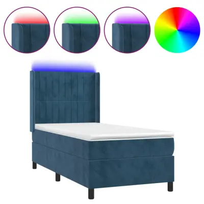 Box spring postelja - Vzmetna postelja z vzmetnico LED temno modra 80x200 cm žamet SL21685