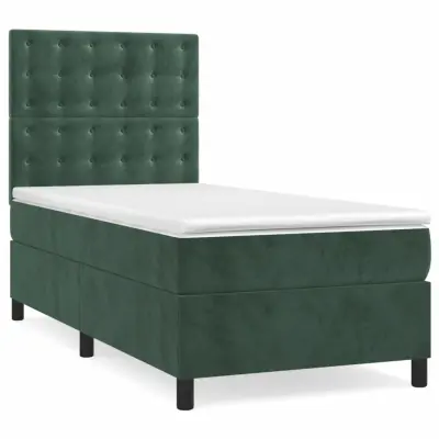 Box spring postelja - Vzmetna postelja z vzmetnico temno zelena 100x200 cm žamet SL13328