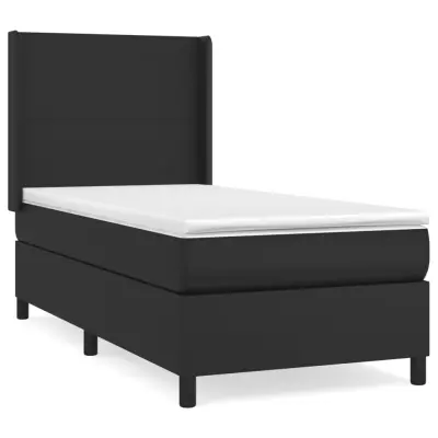 Box spring postelja - Vzmetna postelja z vzmetnico črna 90x200 cm umetno usnje SL7706