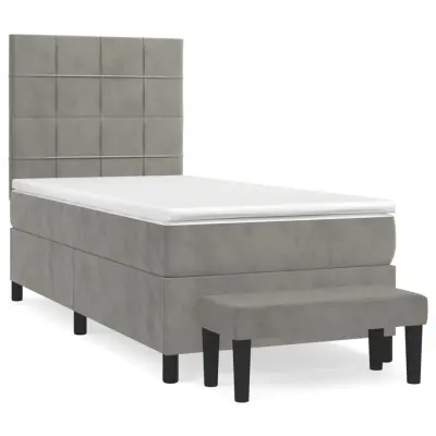 Box spring postelja - Vzmetna postelja z vzmetnico svetlo siva 80x200 cm žamet SL14306