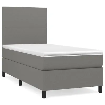Box spring postelja - Vzmetna postelja z vzmetnico temno siva 100x200 cm blago SL414