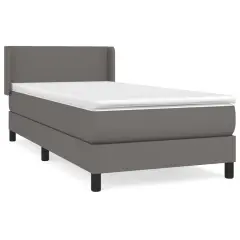 Box spring postelja - Vzmetna postelja z vzmetnico siva 90x190 cm umetno usnje SL1446