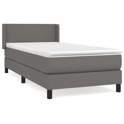 Box spring postelja - Vzmetna postelja z vzmetnico siva 90x190 cm umetno usnje SL1446