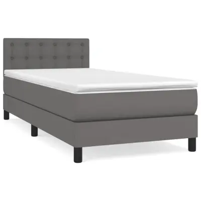 Box spring postelja - Vzmetna postelja z vzmetnico siva 80x200 cm umetno usnje SL729