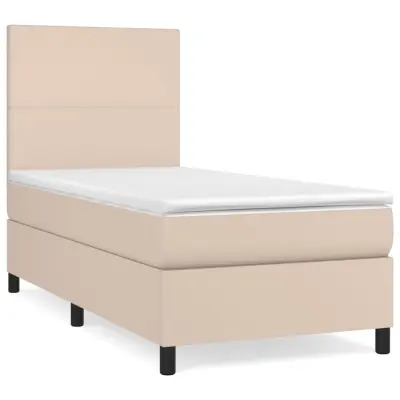 Box spring postelja - Vzmetna postelja z vzmetnico kapučino 90x190 cm umetno usnje SL712
