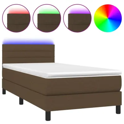 Box spring postelja - Vzmetna postelja z vzmetnico LED temno rjava 90x200 cm blago SL2470