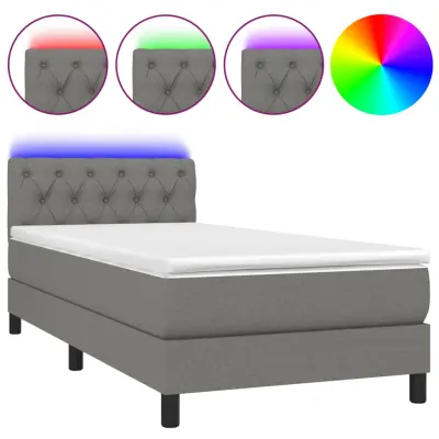 Box spring postelja - Vzmetna postelja z vzmetnico LED temno siva 80x200 cm blago SL2259