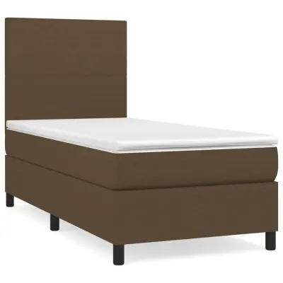 Box spring postelja - Vzmetna postelja z vzmetnico temno rjava 100x200 cm blago SL408