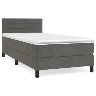 Box spring postelja - Vzmetna postelja z vzmetnico temno siv 90x190 cm žamet SL618