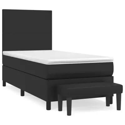 Box spring postelja - Vzmetna postelja z vzmetnico črna 90x200 cm umetno usnje SL1630
