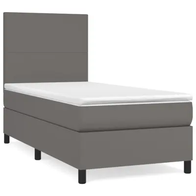 Box spring postelja - Vzmetna postelja z vzmetnico siva 80x200 cm umetno usnje SL713