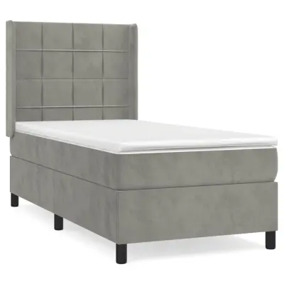 Box spring postelja - Vzmetna postelja z vzmetnico svetlo siva 80x200 cm žamet SL1526
