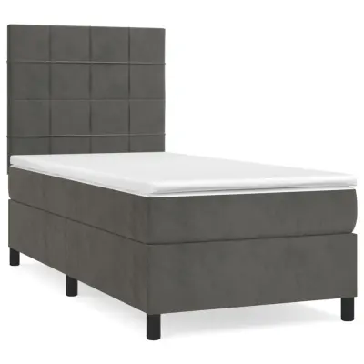 Box spring postelja - Vzmetna postelja z vzmetnico temno siva 90x200 cm žamet SL641
