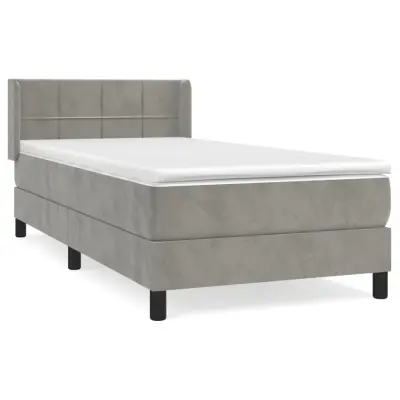 Box spring postelja - Vzmetna postelja z vzmetnico svetlo siva 80x200 cm žamet SL1582